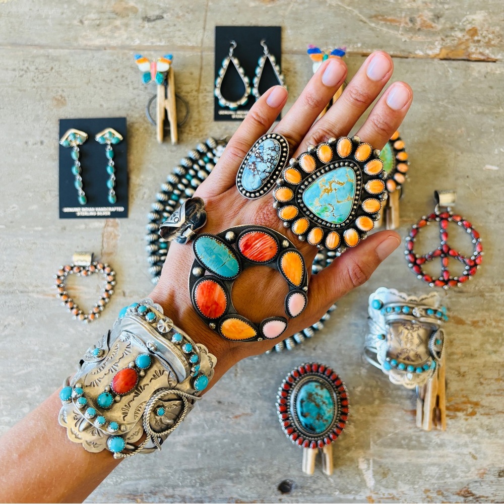 ♥️ Navajo ♥️ Dustin Francisco Sterling Silver & #8 Turquoise Stud Earrings - Picture 8 of 10